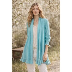 Lilly‎ Pulitzer 100% Cashmere Turquoise Ruffle Cardigan Small open front sweater